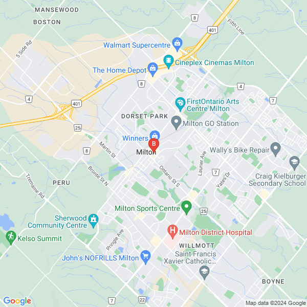 Ontario Conservatory of Music location map: Milton Mall, Unit 23 (Second floor office area), 55 Ontario Street South, Milton, Ontario L9T 2M3, Milton, Ontario